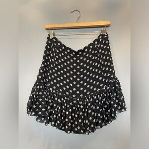 Tory Burch Black Ruffled Mini Skirt with Cream Dot Print